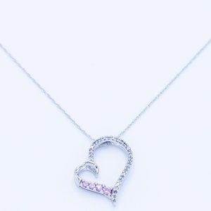 Pink Topaz and Diamonds Pendant in White Gold Necklace